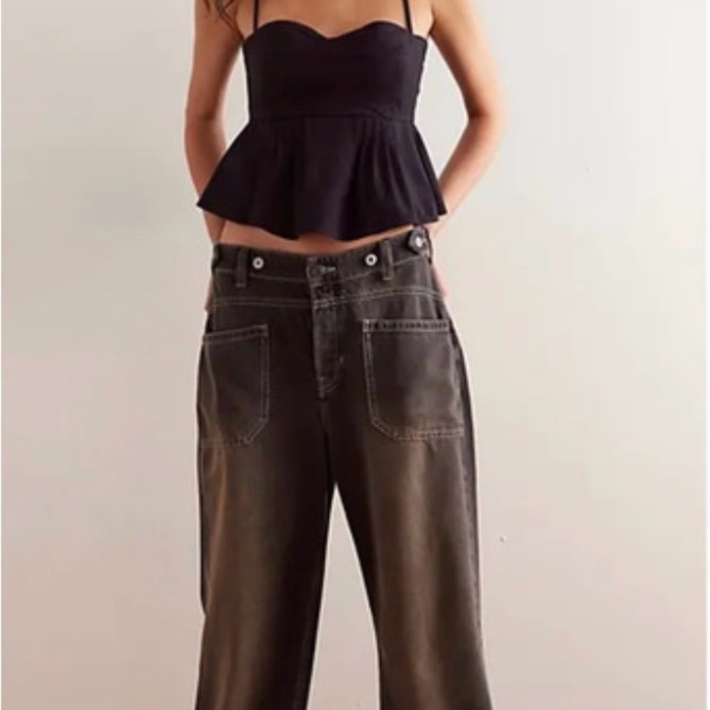 NWOT Free People We The Free Palmer Wide Cuff Jeans - Washed Black